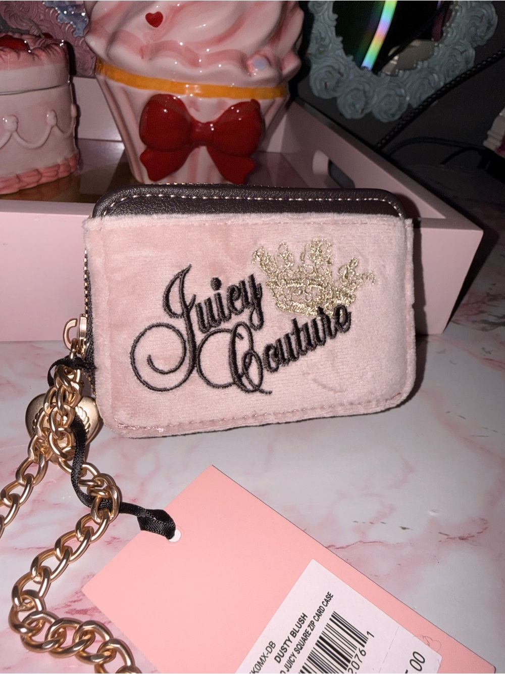 Juicy Couture Dusty Blush The Key To Juicy Square Zip Card Case